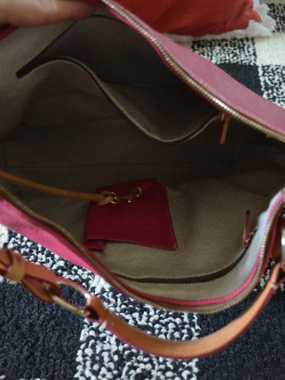 Dooney & Bourke All Weather Leather Bright Pink Hobo Handbag w/vachetta trim
